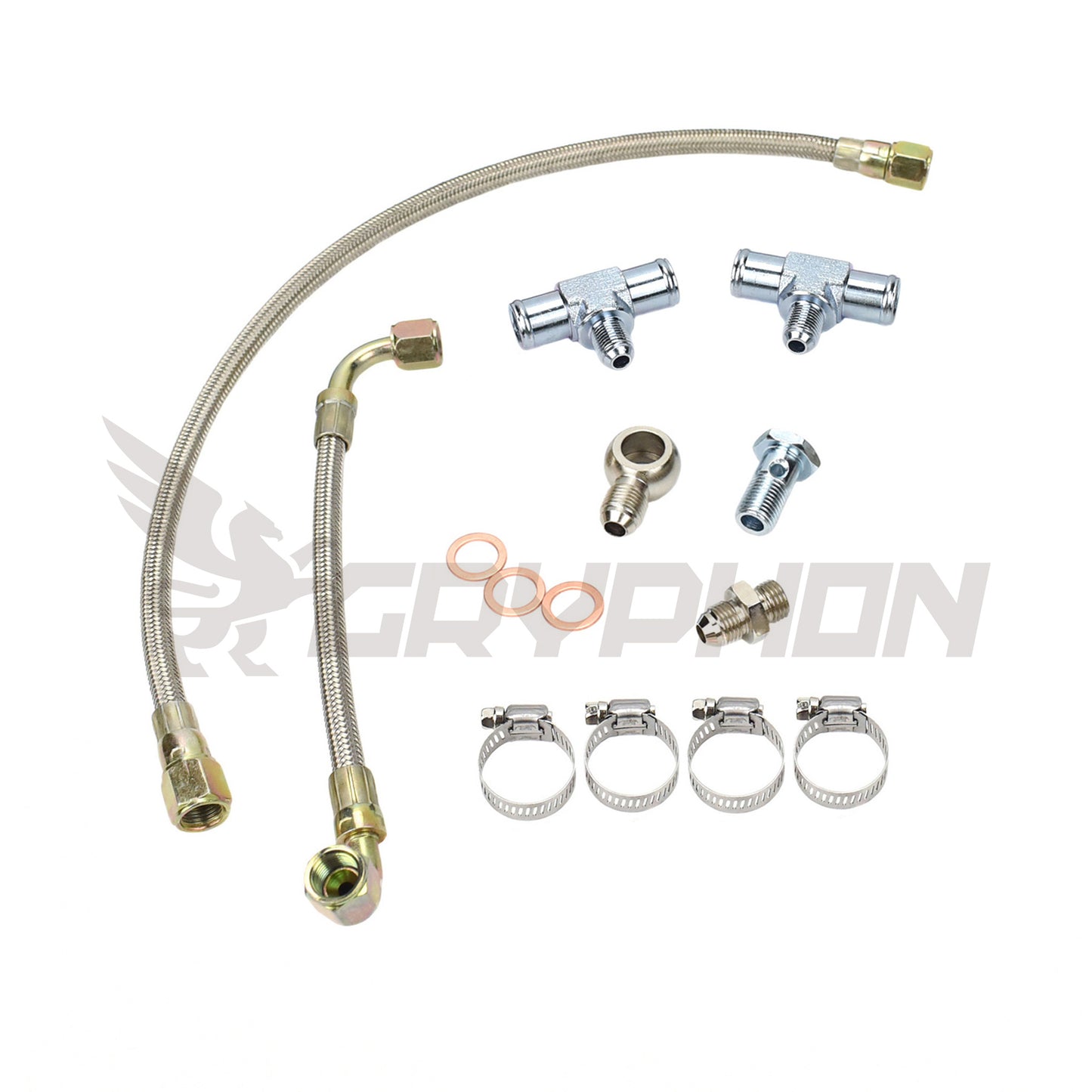 Turbo water line kit with 6AN braided hoses for Toyota Land Cruiser 1HZ N/A diesel converted to Garrett G-Series G25 turbo