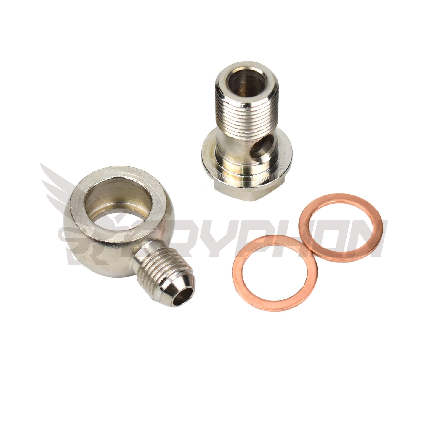 6AN to M18x1.5 turbo banjo bolt, no restrictor, designed for universal performance applications including turbo cooling and oil supply.