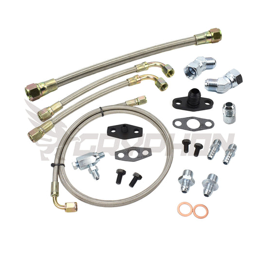 Universal braided oil and water line kit for Hitachi HT18 turbo with 10AN swivel drain fitting