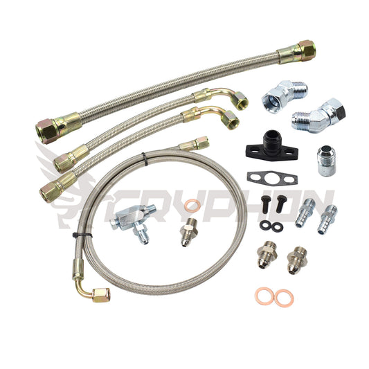 Universal braided oil and water line kit for TD05H TD06 turbocharger with restrictor and 10AN swivel drain fitting