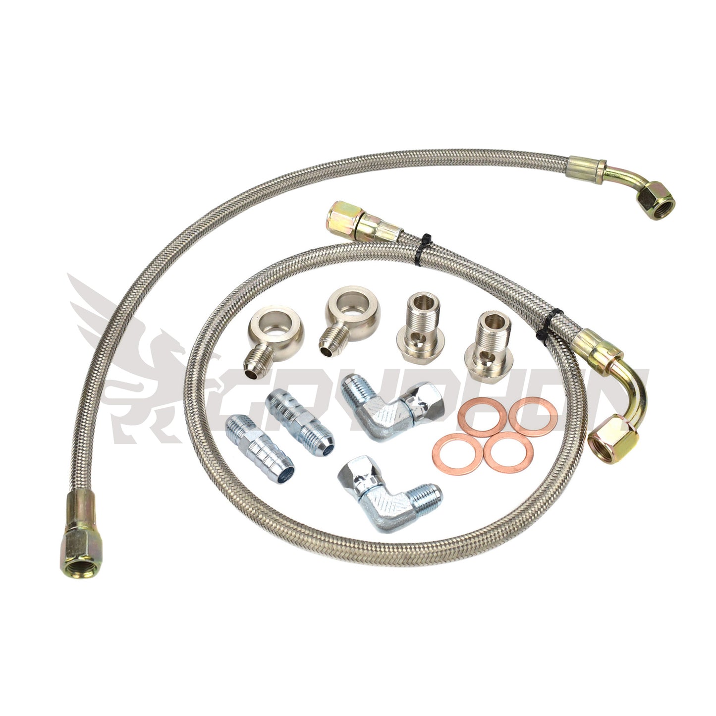 6AN braided water line kit for Ford Falcon XR6 Turbo FG with GT42R, GTX4294R, GTX4202R in top mount position