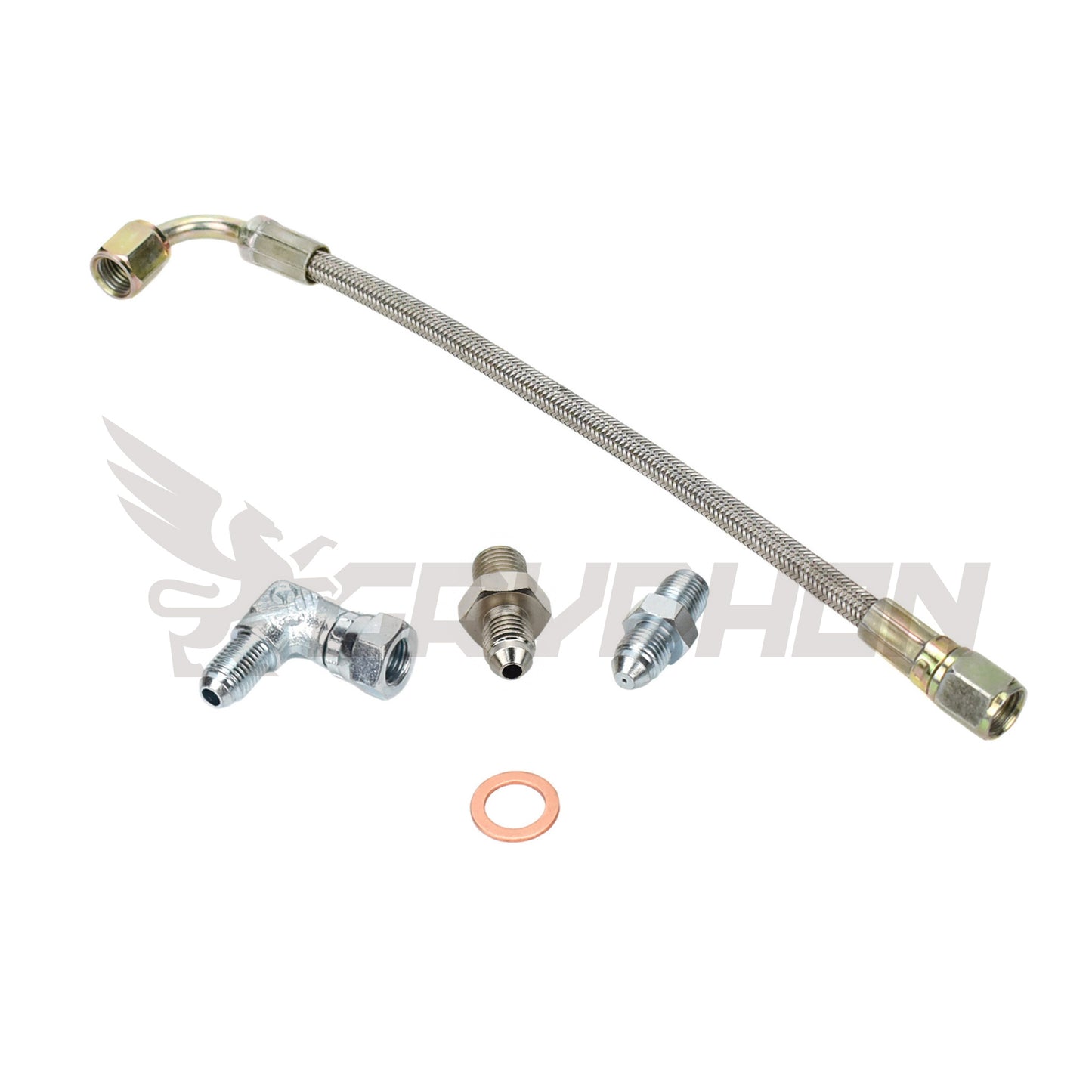 Turbo oil feed line kit with 1.0mm restrictor and 4AN braided hose for Garrett GT28R GT30R GT35R on Holden Commodore VL RB30ET