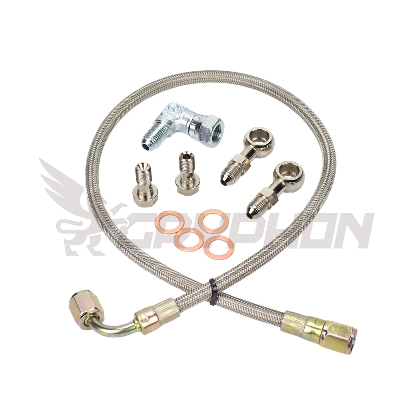 Turbo oil feed line kit for MINI Cooper D / One D R55 R56 W16 diesel with GT1544V turbo, braided PTFE stainless hose with fittings