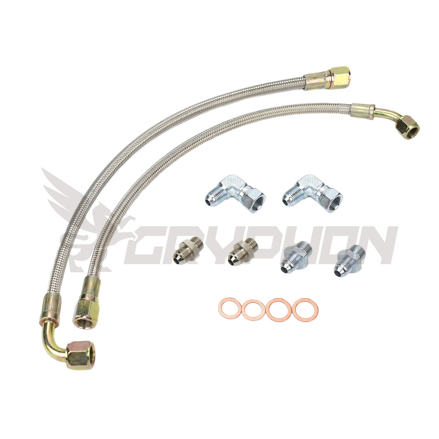 Turbo water line kit with 6AN braided hoses and fittings for SR20DET using T3 or T4 water-cooled turbo, fits S14 S15 chassis
