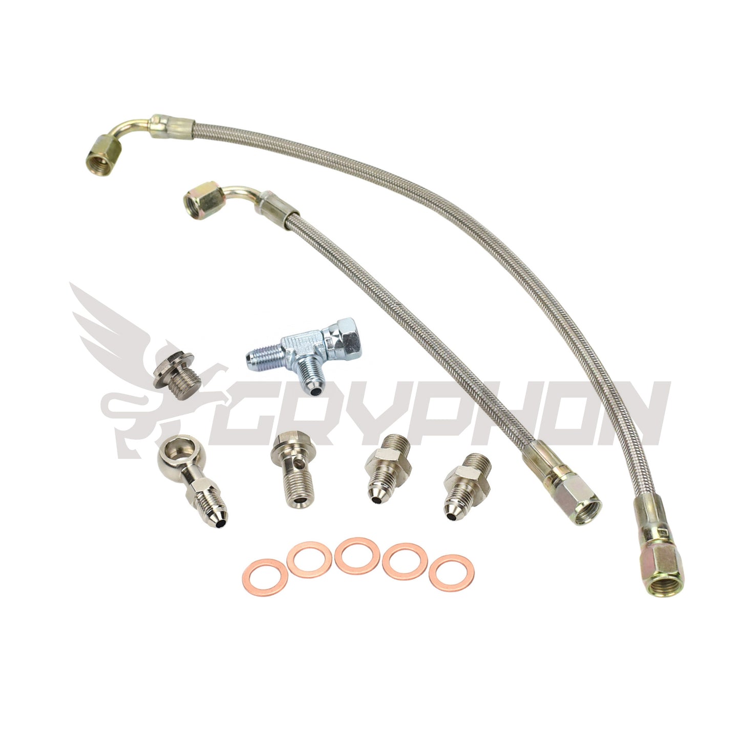 Turbo oil feed line kit for Subaru EJ engine with rotated BorgWarner EFR turbo, 4AN PTFE braided hose with fittings