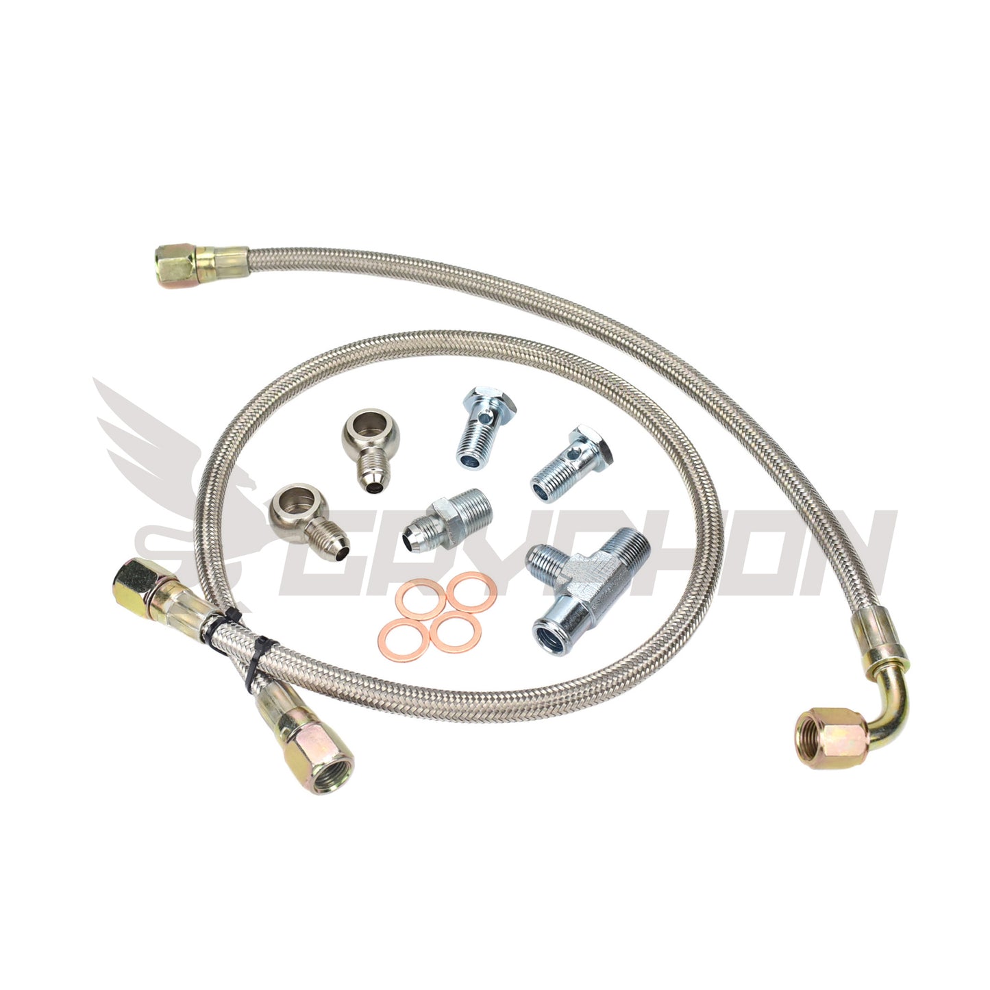 6AN braided water line kit with turbo and engine fittings for TD05H turbo on Nissan TD42 GQ converted engines