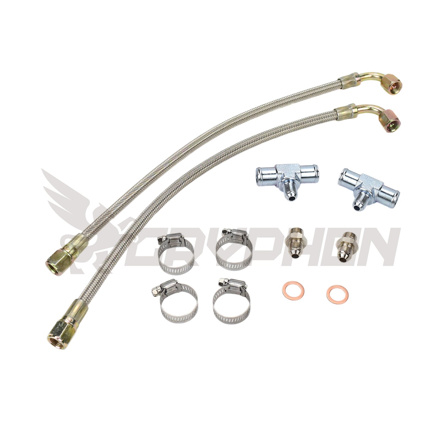 6AN braided water line kit for Toyota 2TR-FE 2.7L N/A engine with Garrett GT28R or GT30R turbo conversion