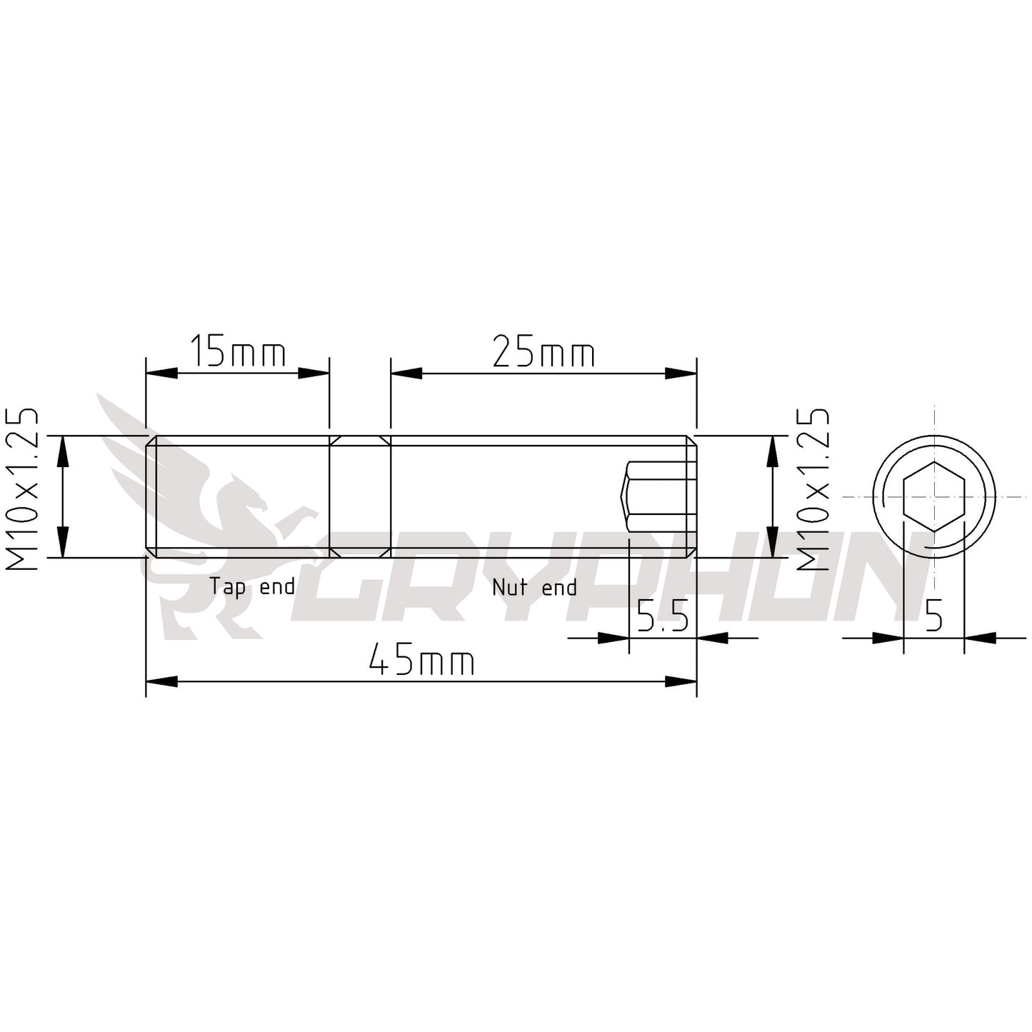 M10x1.25 stud with inner hex for RB30ET exhaust manifold