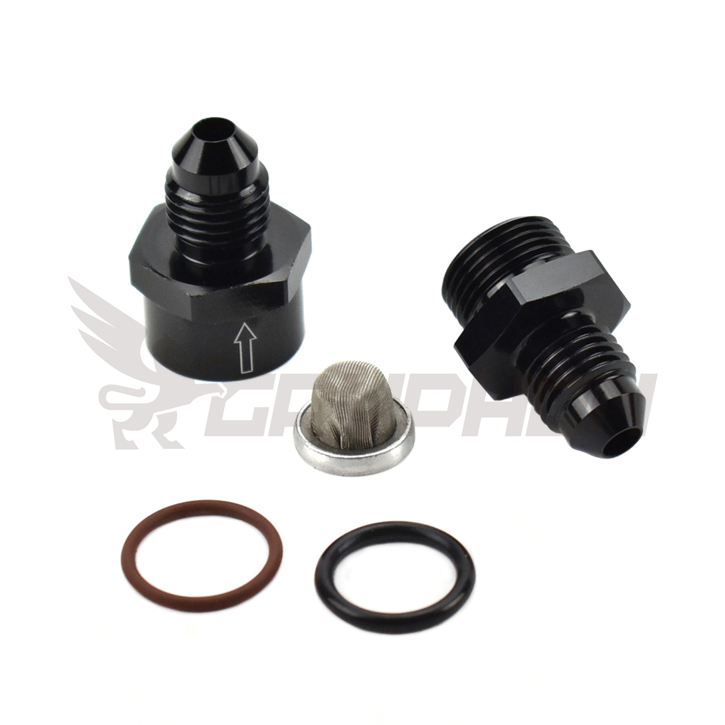 This handy device with -4 AN male to male allows the user to install the inline oil filter with any braided line with -4 AN hose end.