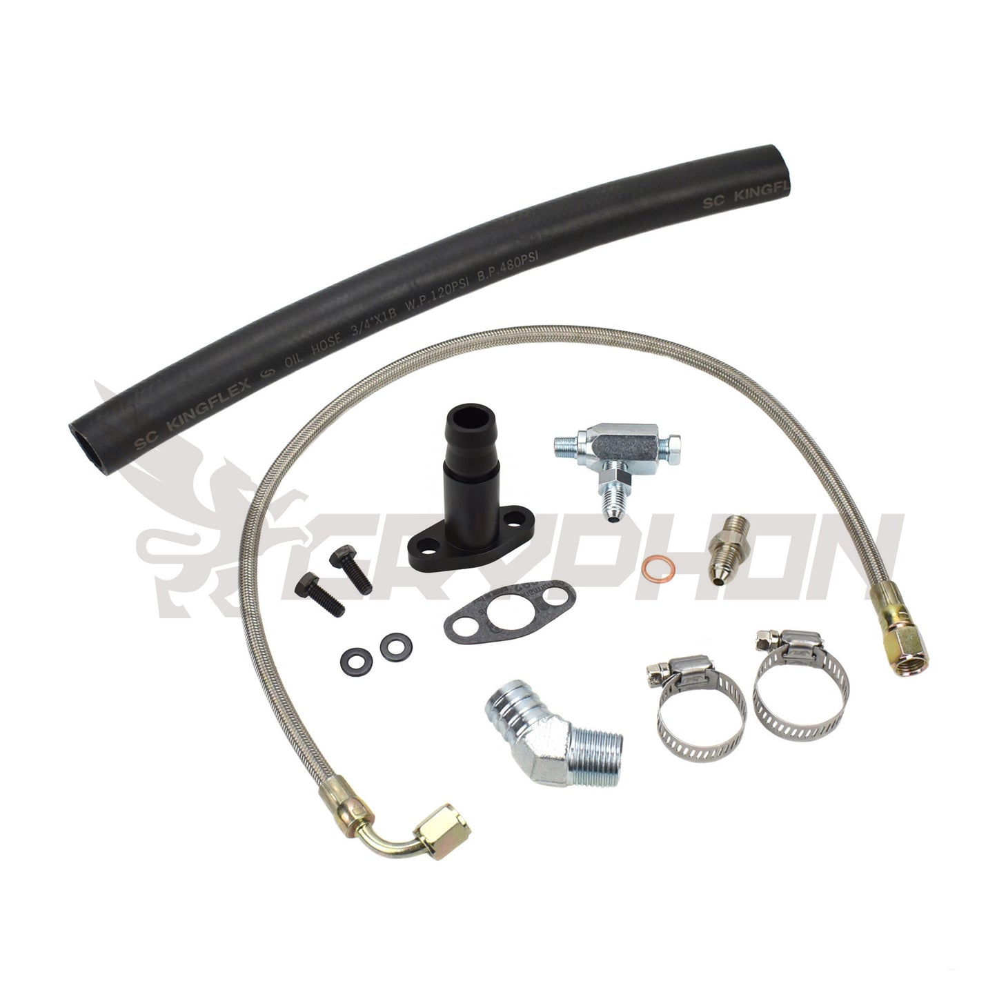 Turbo oil feed and return line kit for Toyota Hilux LN147 LN167 LN172 3.0L 5LE 5L N/A diesel engine with Garrett GBC Series GBC22-350 journal bearing turbo.