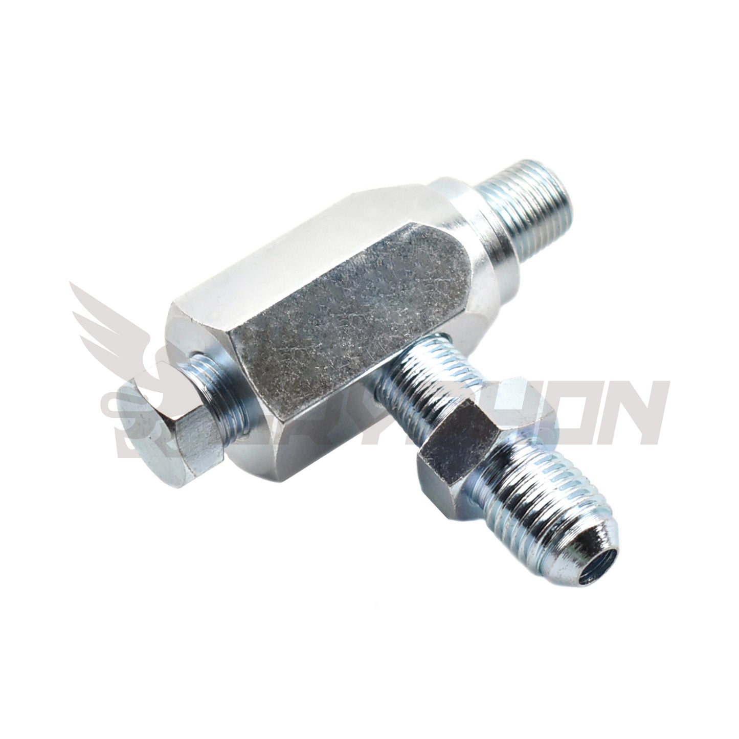 Compact BSPT oil tee fitting used in turbo oil supply setup