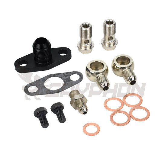 Turbo oil and water fittings for Nissan Skyline RB20DET stock turbo.