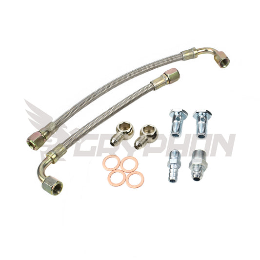6AN braided turbo water line kit for Toyota Land Cruiser HJ61 12HT engine with Garrett GT28R turbo upgrade in stock mount position