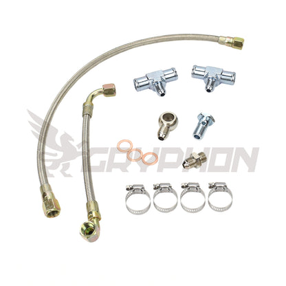 Turbo water line kit with 6AN braided hoses for Toyota Land Cruiser 1HZ N/A diesel converted to Garrett G-Series G25 turbo