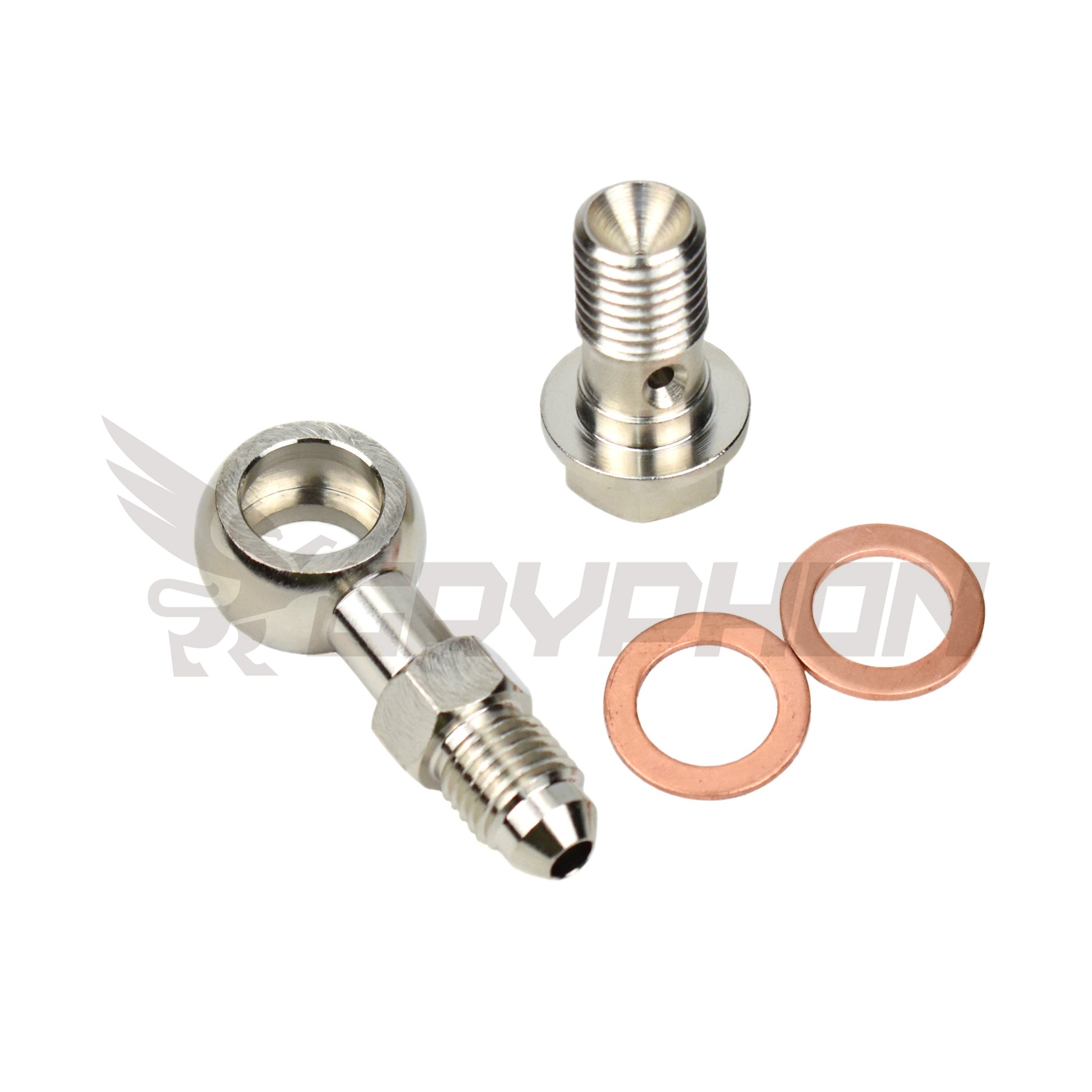 4AN to M12x1.25 turbo oil feed restrictor banjo bolt (1.8mm), preventing excessive oil flow to ball-bearing turbos.