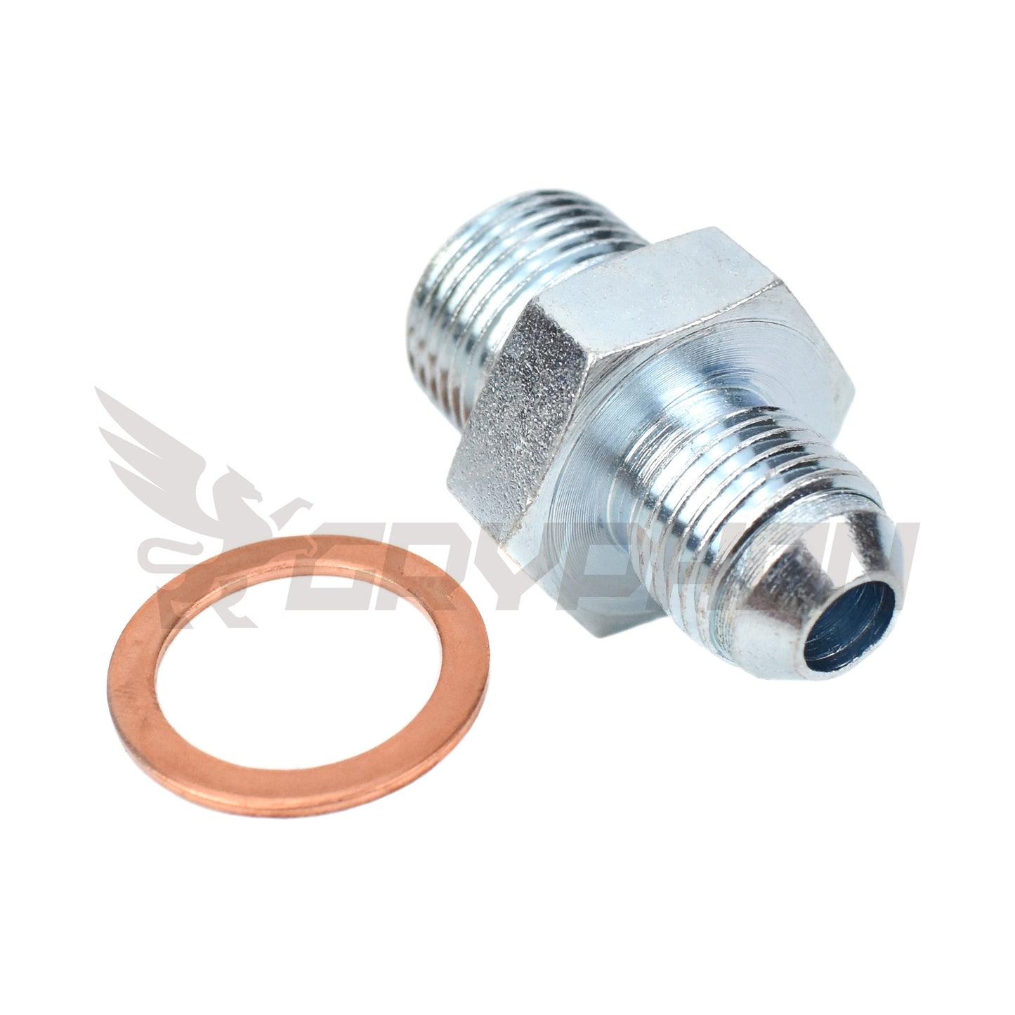 Precision-machined 6AN adapter fitting for high-performance Garrett GT/GTX Series turbos (GT37R, GT40R, GT42R, GT45R).