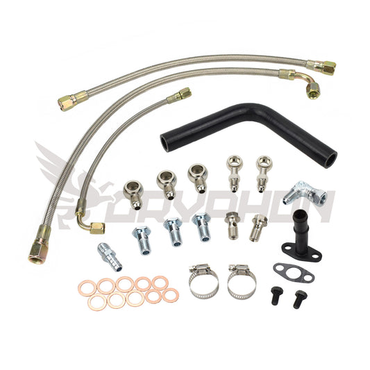 Turbo Oil Water Line Kit for Nissan 180SX Silvia S13 CA18DET CA18DT with Garrett GT25R GT28R ball bearing turbo.