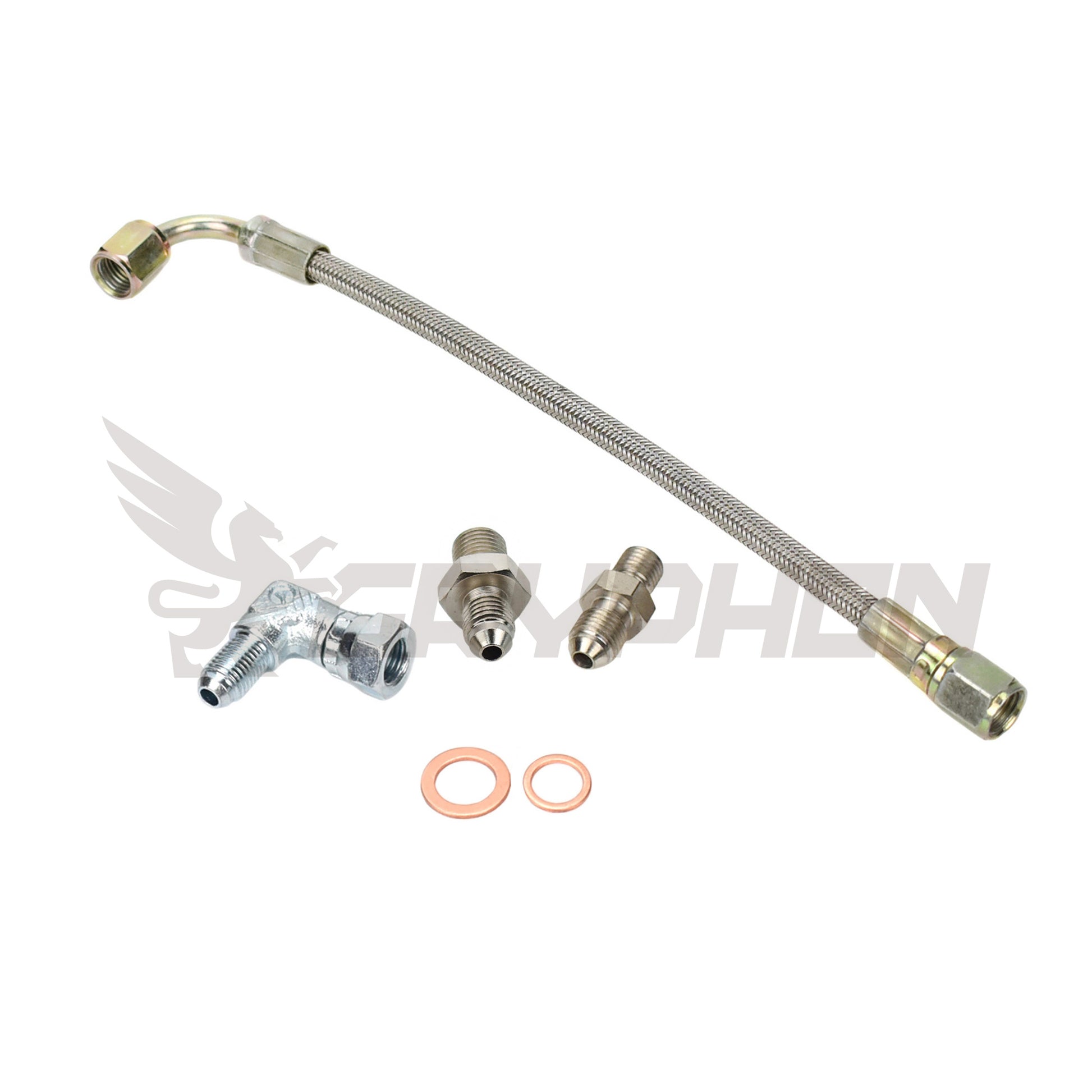 4AN braided oil feed line kit with 1.8mm restrictor fitting for Garrett GBC22-350 on RB20DET RB25DET RB30 engine