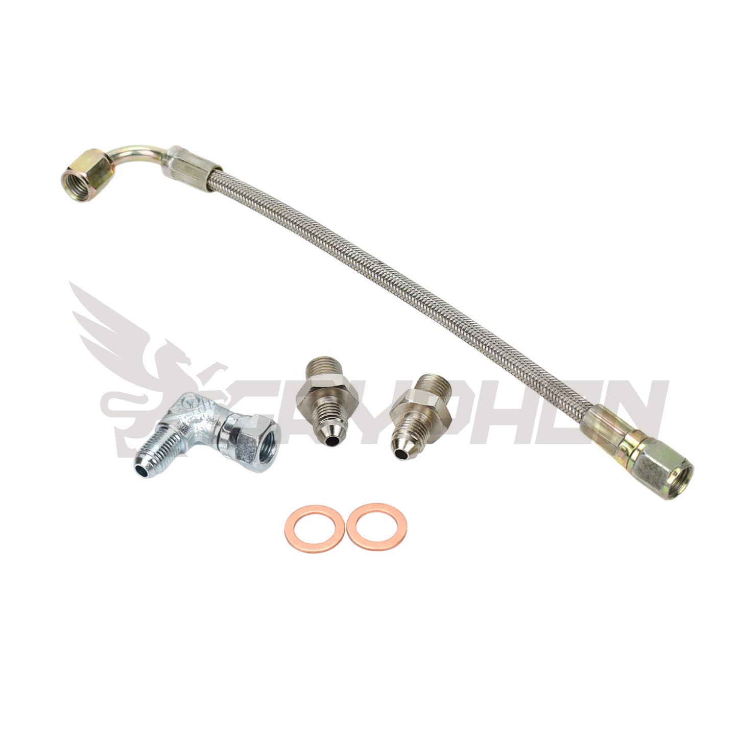 Turbo oil feed kit with 4AN braided hose and 1.8mm restrictor for Garrett T3 on Nissan Skyline RB20DET RB25DET engine