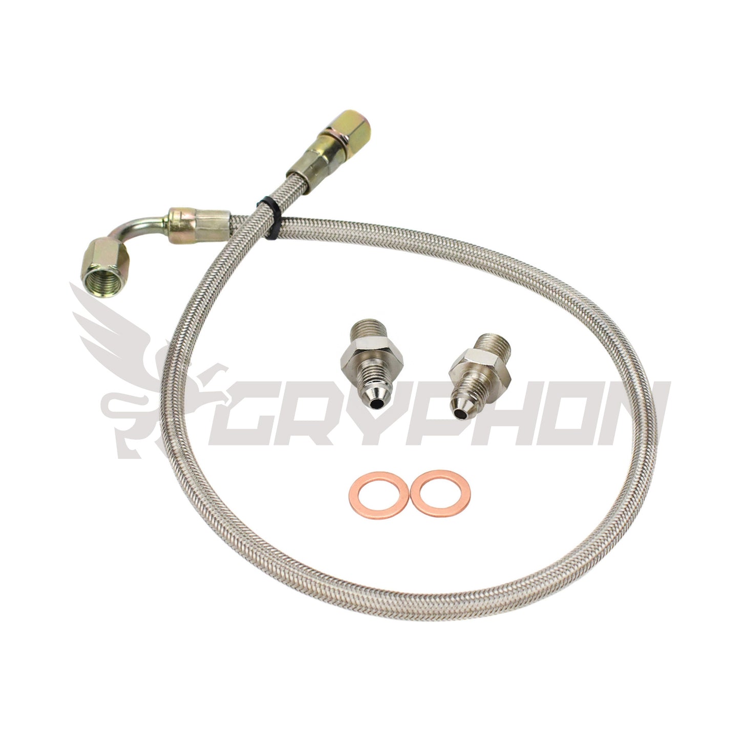 Turbo oil feed kit with 4AN braided hose and 1.8mm restrictor for Garrett T3 on Nissan Skyline RB20DET RB25DET engine