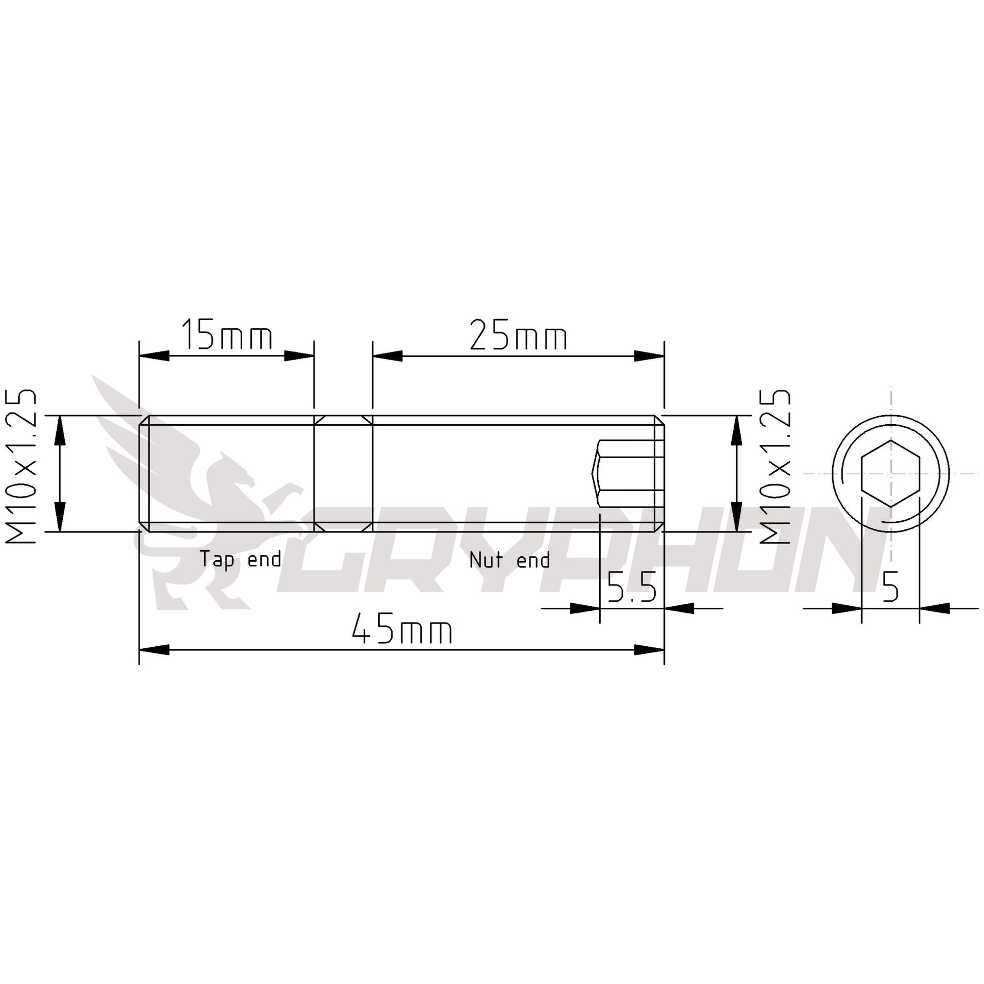 M10x1.25 45mm manifold and turbo inlet stud kit with copper flange lock nuts