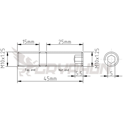 M10x1.25 45mm manifold and turbo inlet stud kit with copper flange lock nuts