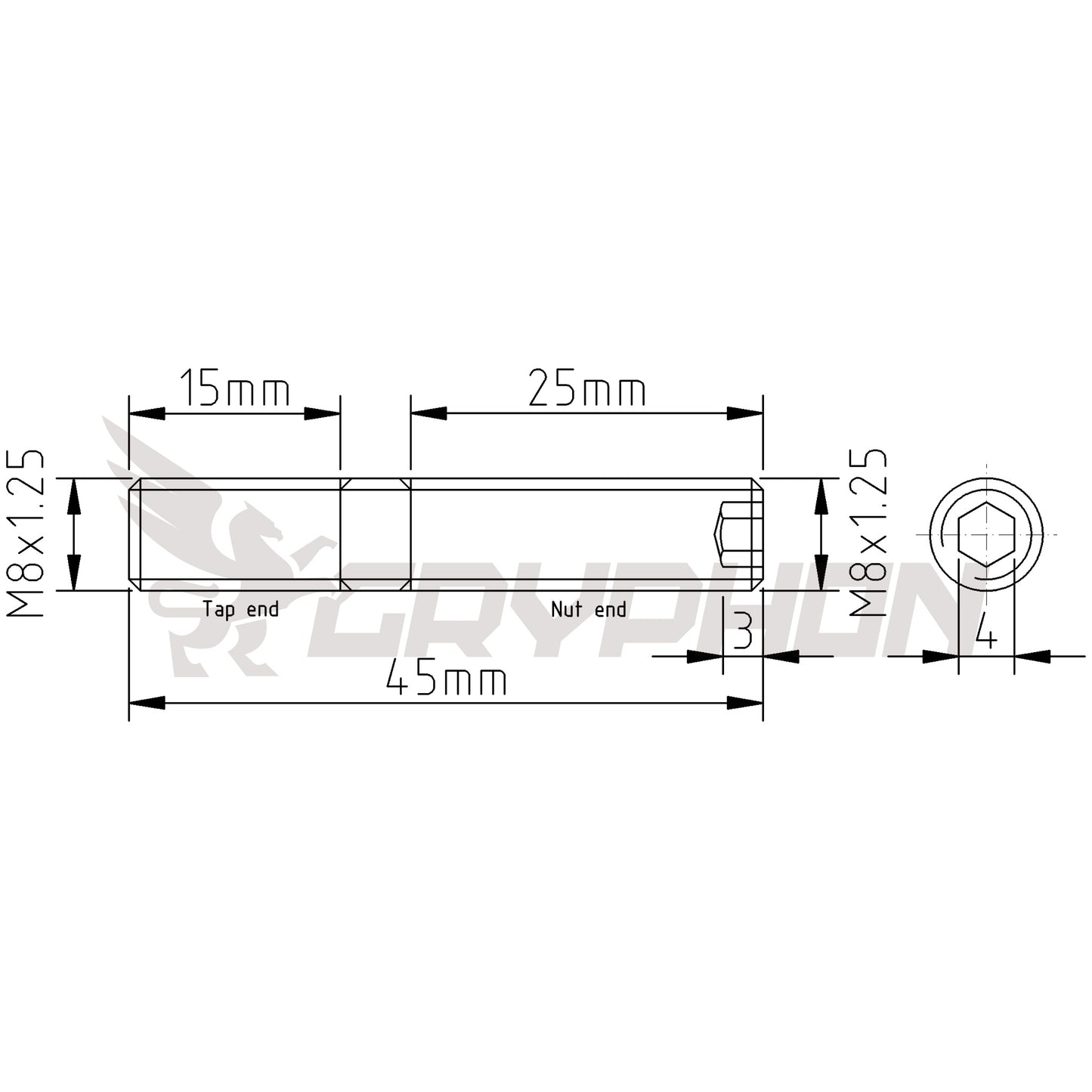 M8x1.25 45mm exhaust manifold and turbo stud kit with flange nuts