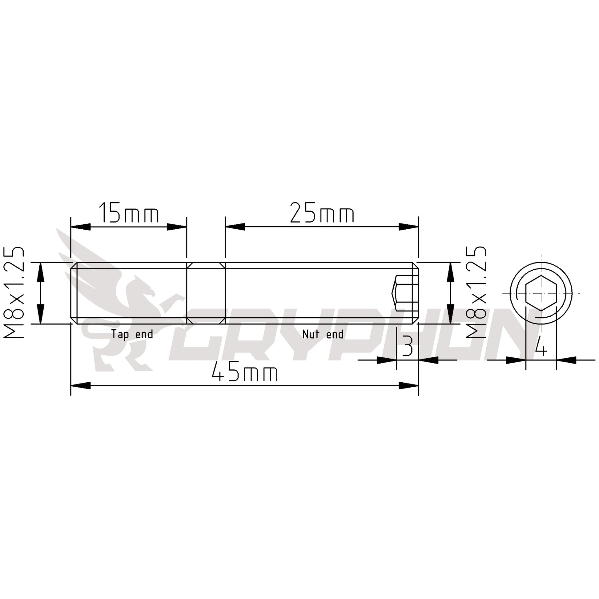 M8x1.25 45mm exhaust manifold and turbo stud kit with flange nuts