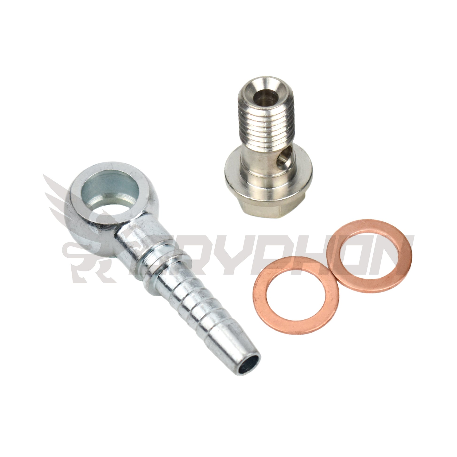 5/16" barb water banjo bolt for Mitsubishi TD04, TD05 turbochargers, ideal for connecting coolant hoses securely with a leak-free seal.