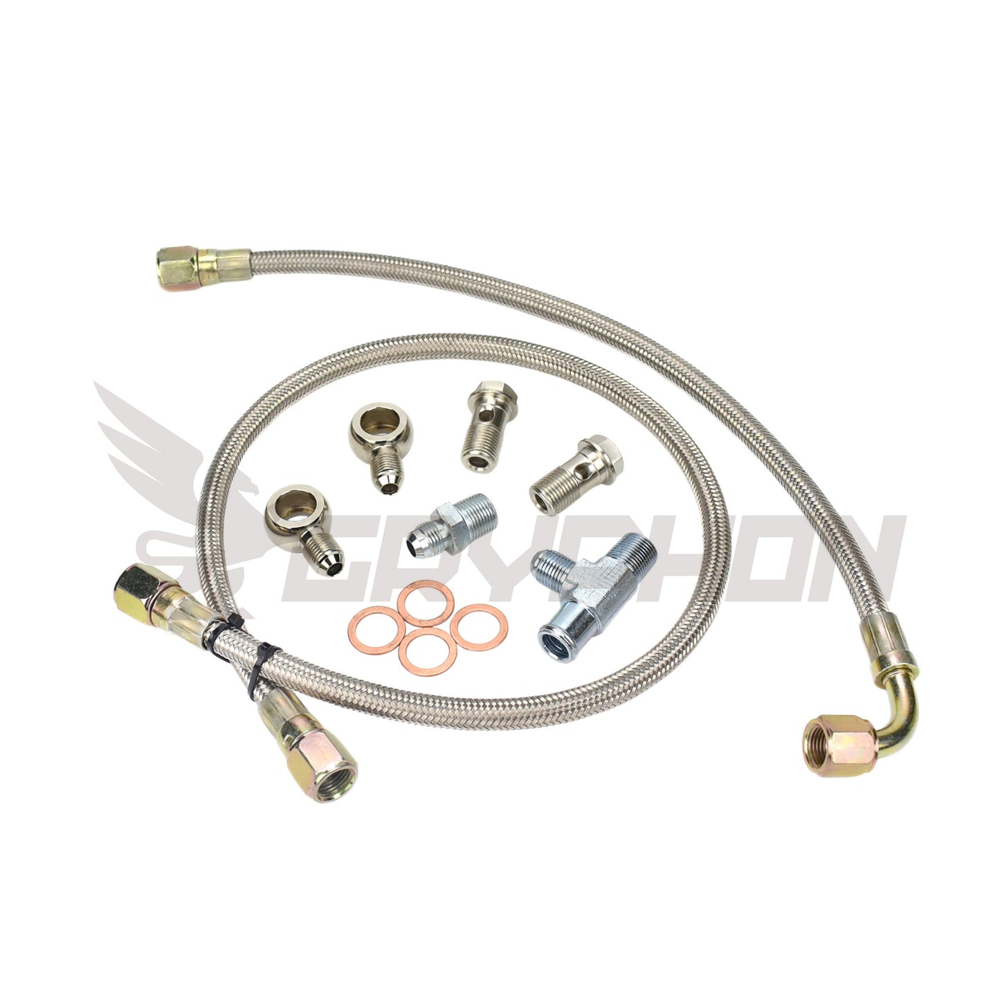 6AN braided turbo water line kit with engine and turbo fittings for Nissan TD42 GQ N/A to HT18 turbo conversion