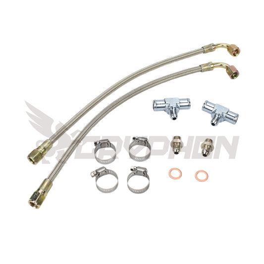 6AN braided turbo water line kit for Toyota 2TR-FE 2.7L N/A engine with BorgWarner EFR 7670 or 8374 turbo conversion