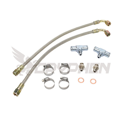 6AN braided water line kit for Toyota 2TR-FE 2.7L N/A engine with Garrett GT28R or GT30R turbo conversion