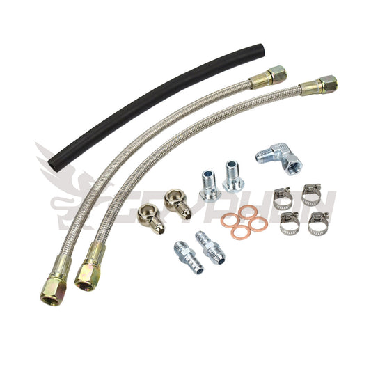 6AN braided water line kit for Toyota 1FZ-FE with GT35R turbo upgrade