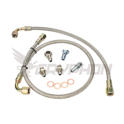 6AN braided turbo water line kit with engine and EFR turbo fittings for Holden VL RB30ET top mount configuration