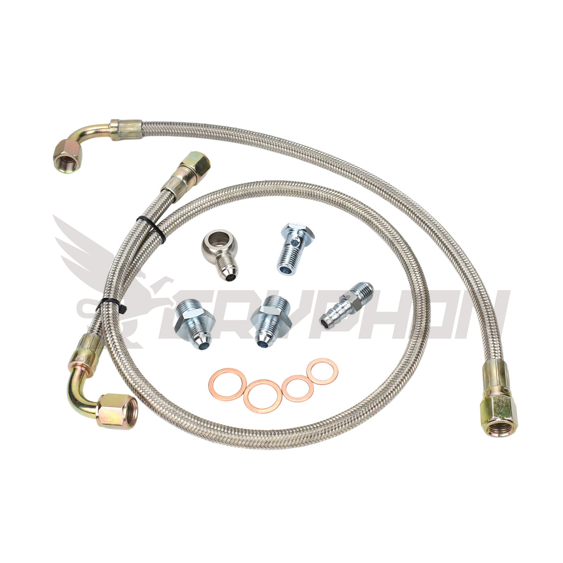 Turbo water line kit with 6AN braided hoses and fittings for Holden VL RB30ET using GT37R to GT45R turbos in a top mount setup
