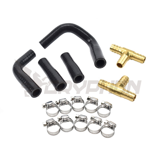BMW X5M X6M S63 turbo coolant line repair kit with brass T-fittings and silicone hoses