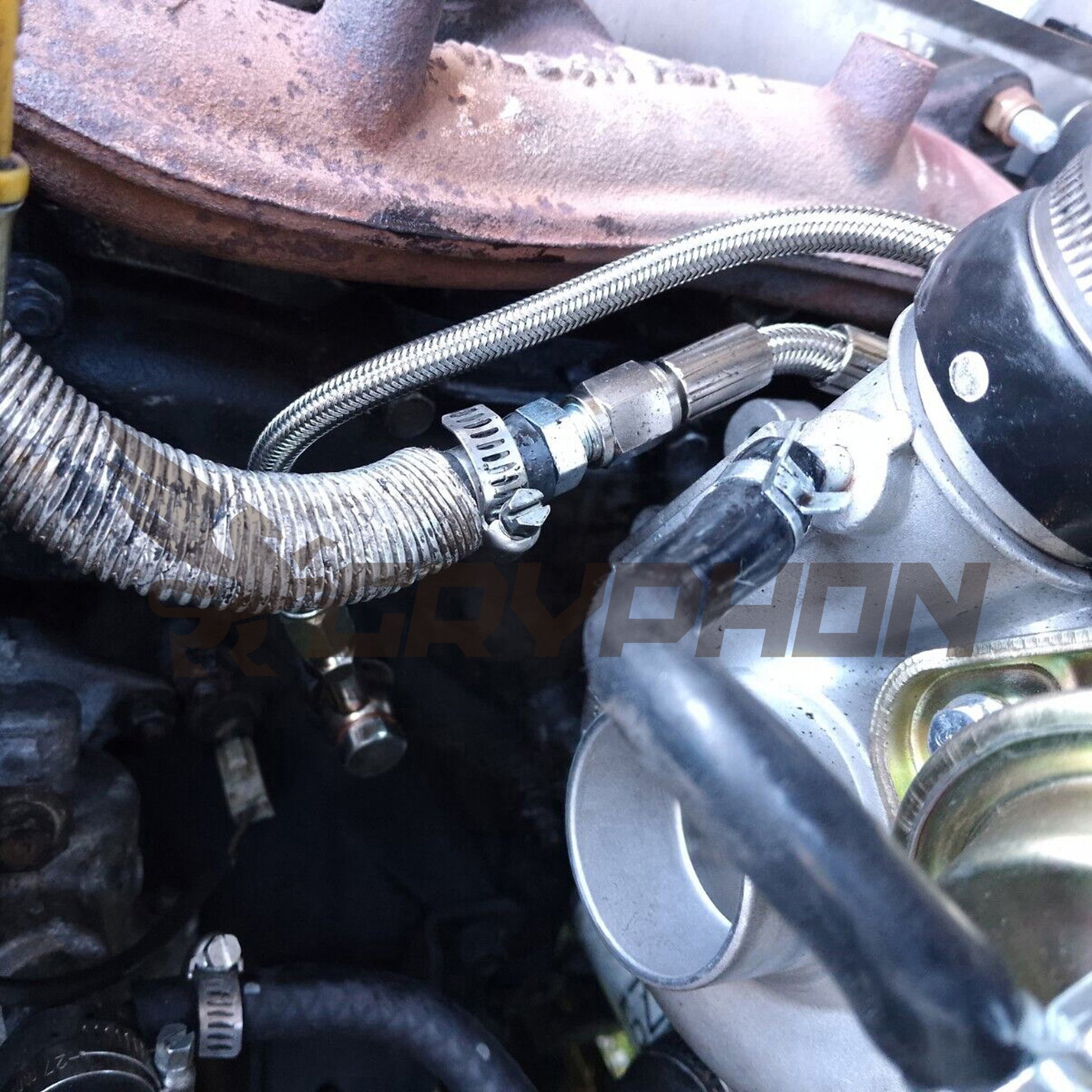 Complete bolt-on turbo oil and water line kit installation on Mazda Bravo WL-T.