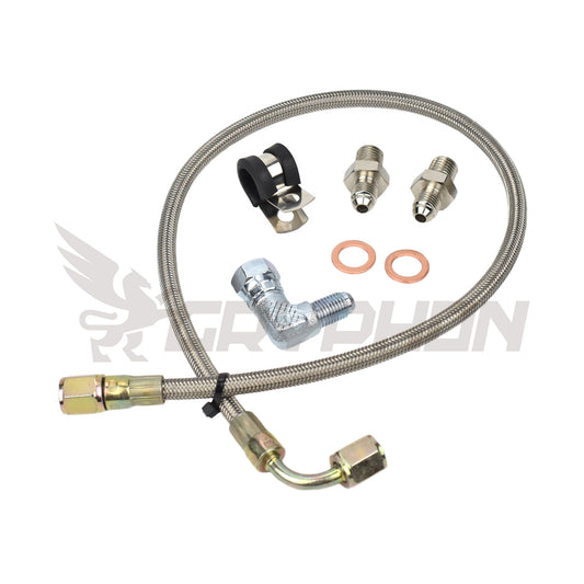 GryphonTek Mazdaspeed 3 6 CX-7 Turbo Oil Feed Line Kit - 1.8mm Restrictor and -4AN PTFE Braided Hose for K0422
