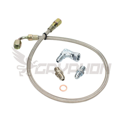 GryphonTek Turbo Oil Feed Line Kit for Mazda MX-5 Miata NA with Garrett GT25R GT28R - Includes 1.0mm Restrictor and PTFE Line.
