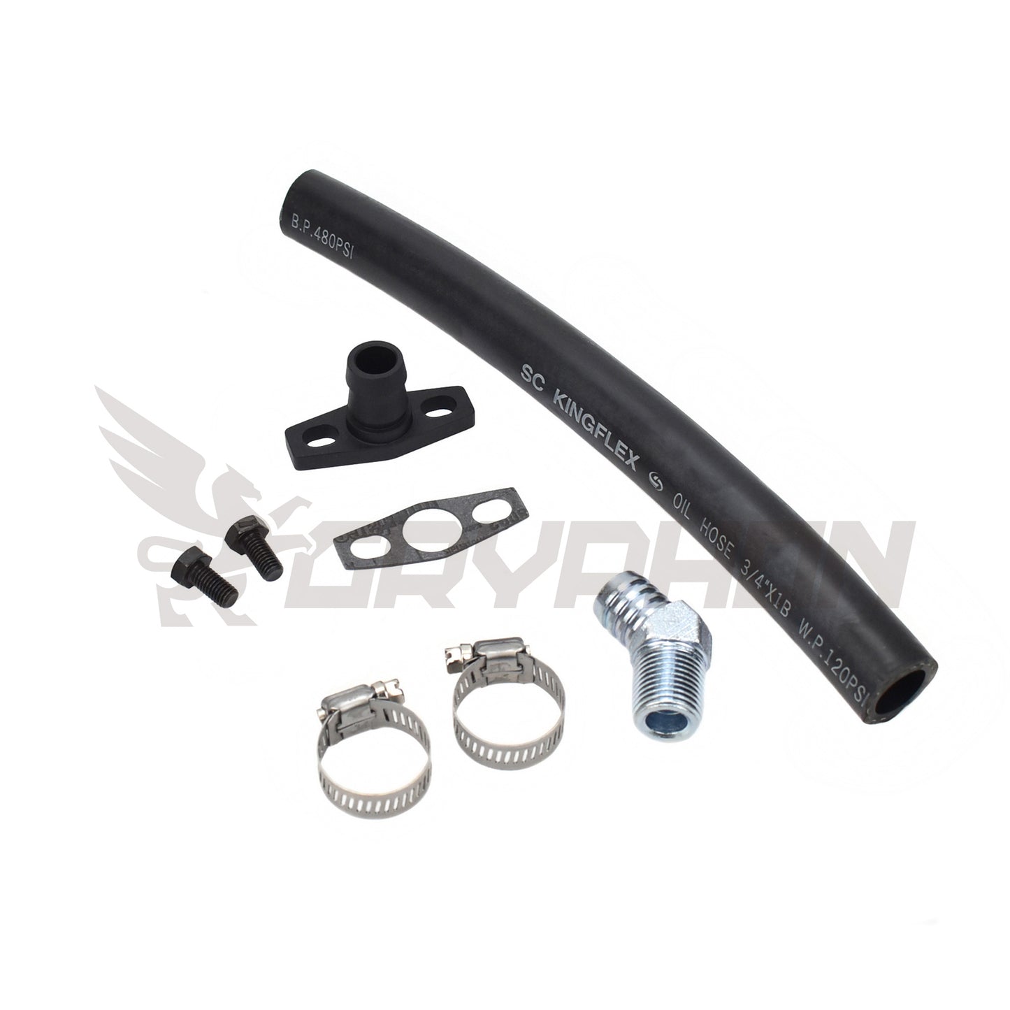 GryphonTek Complete Turbo Oil Drain Hose Kit for Mazda MX-5 Miata NA NB with Garrett GT25R GT28R - Billet Flange and NBR Hose.