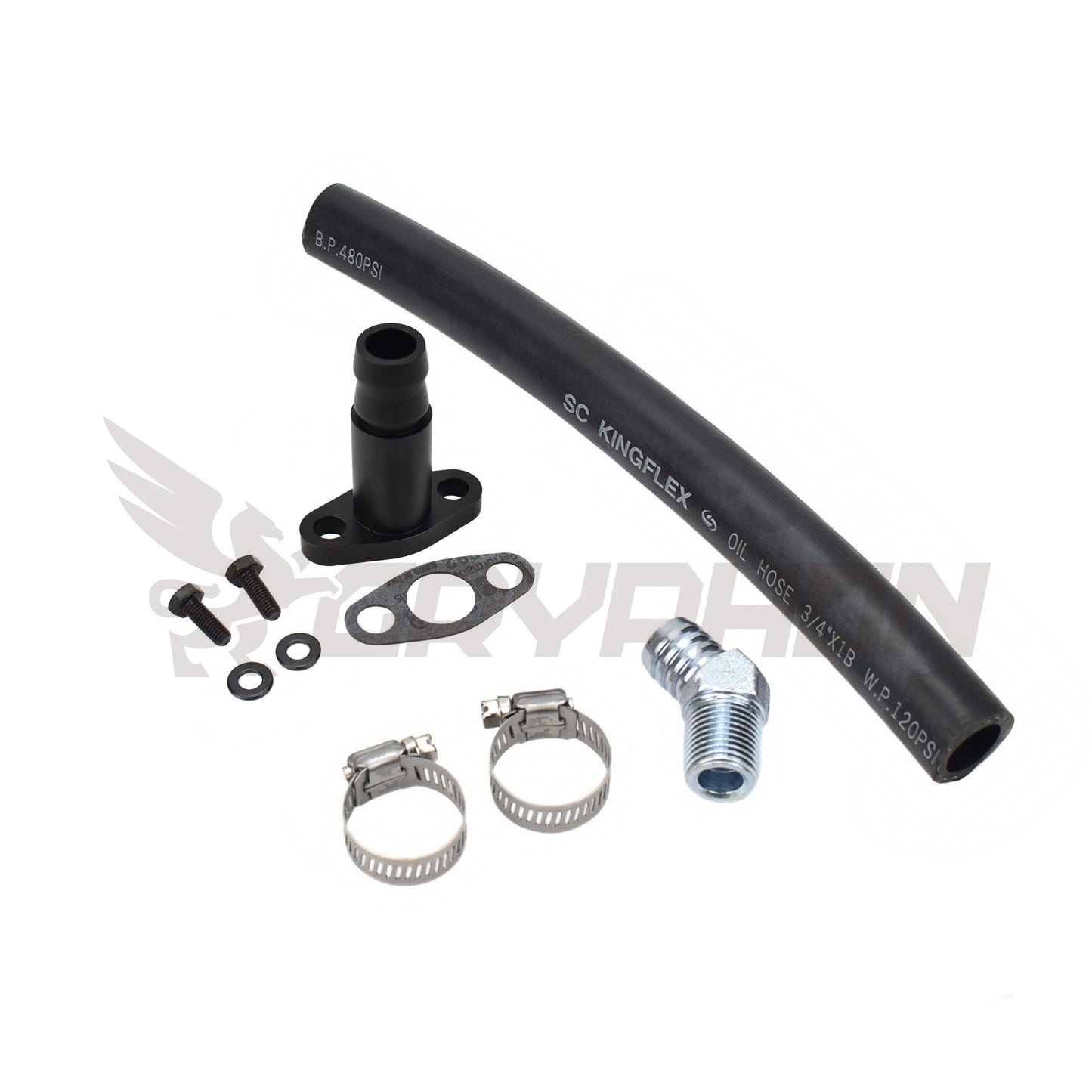 GryphonTek Complete Turbo Oil Drain Hose Kit for Mazda MX-5 Miata NA NB - Billet TD04 Flange and NBR Hose.