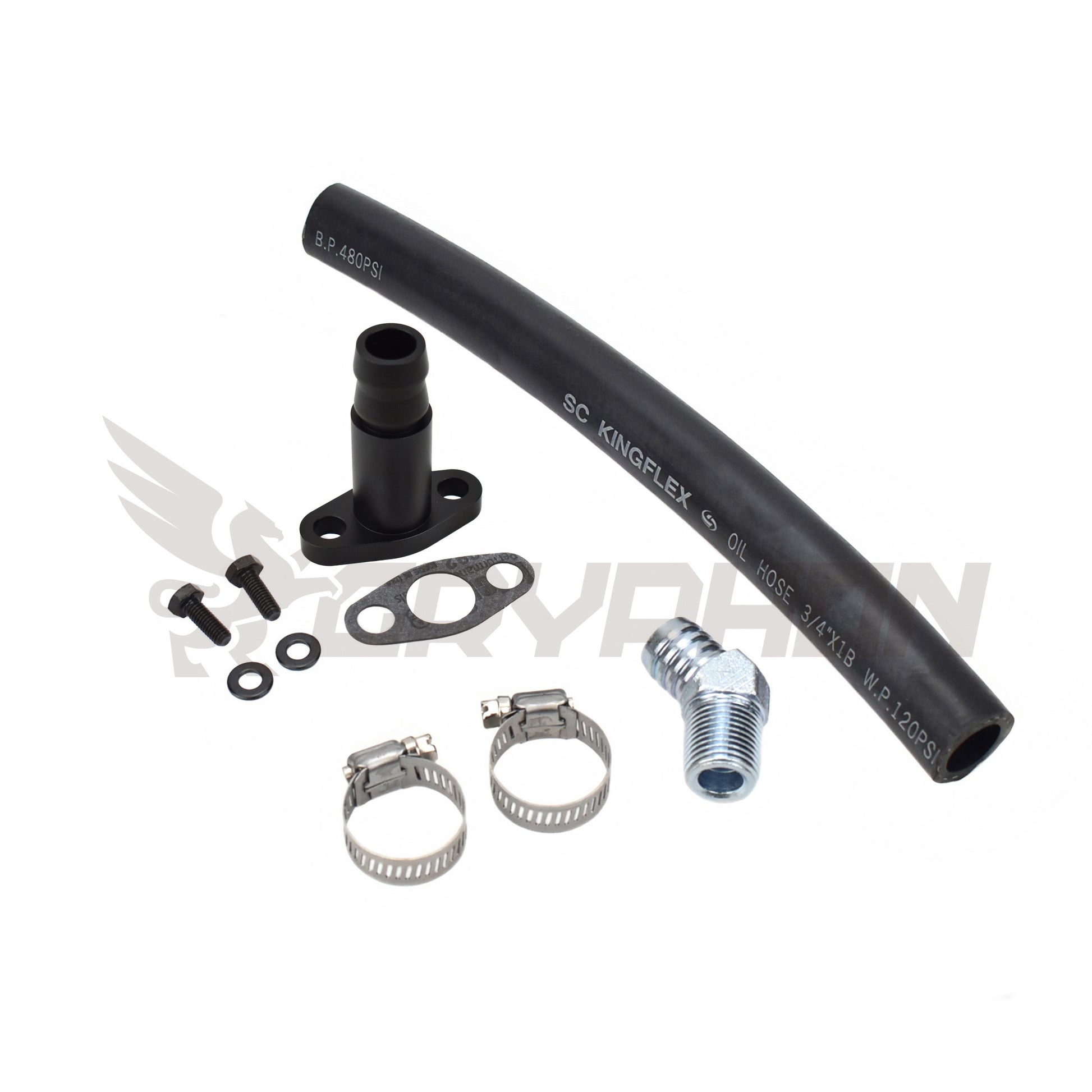 GryphonTek Complete Turbo Oil Drain Hose Kit for Mazda MX-5 Miata NA NB - Billet TD04 Flange and NBR Hose.