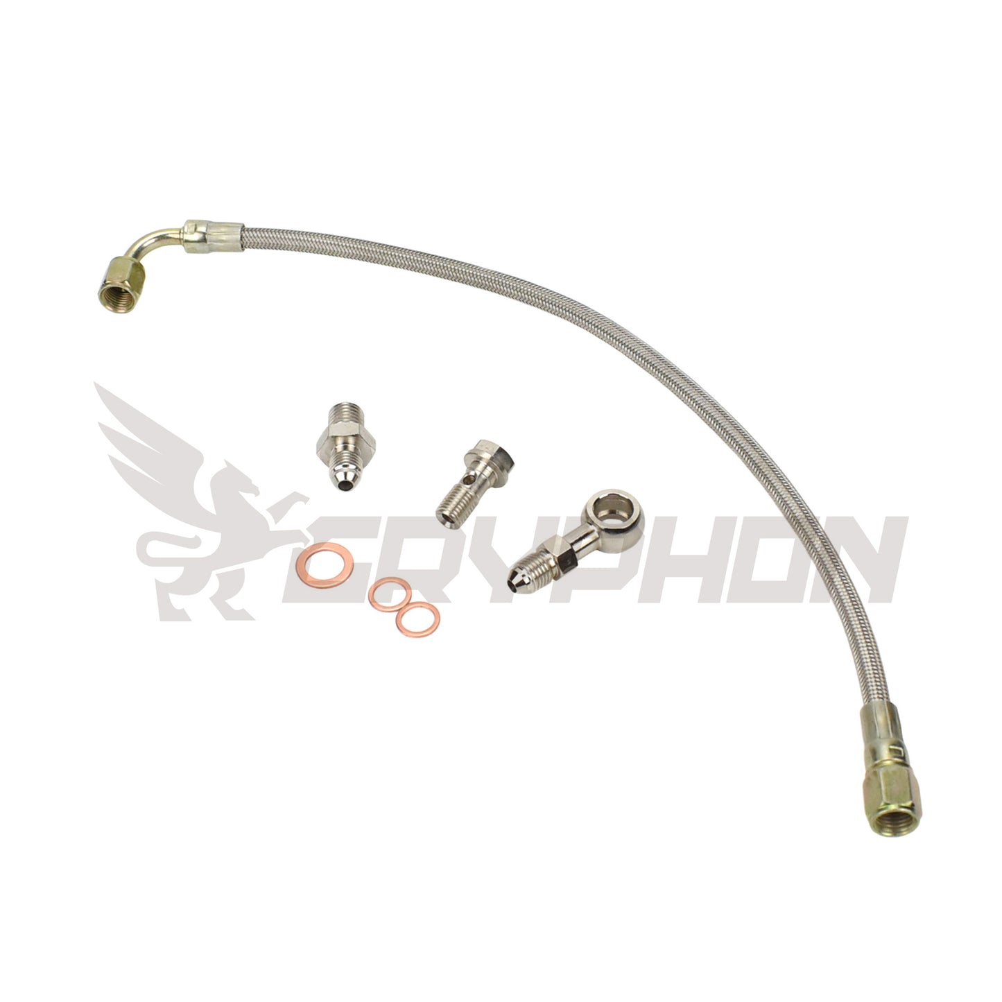 Turbo oil feed line kit for Mitsubishi Lancer EVO 4–9 4G63T TD05HR turbo, 4AN PTFE Teflon braided stainless hose   from head location.