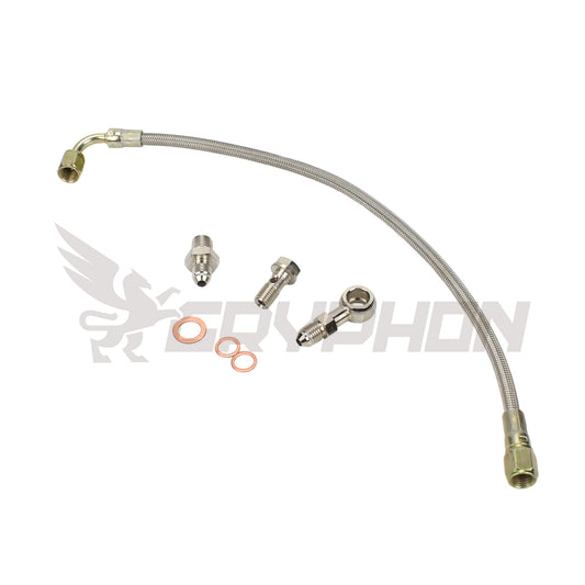 Turbo oil feed line kit for Mitsubishi Lancer EVO 4–9 4G63T TD05HR turbo, 4AN PTFE Teflon braided stainless hose   from head location.