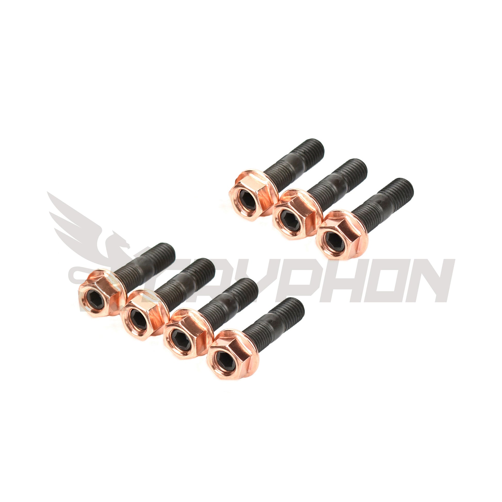 Turbo stud nut kit for Nissan YD25DDTI engines, featuring S35C carbon steel inner-hex studs with phosphate finish and locking flange nuts for D22, Cabstar, Navara, and NP300 applications.