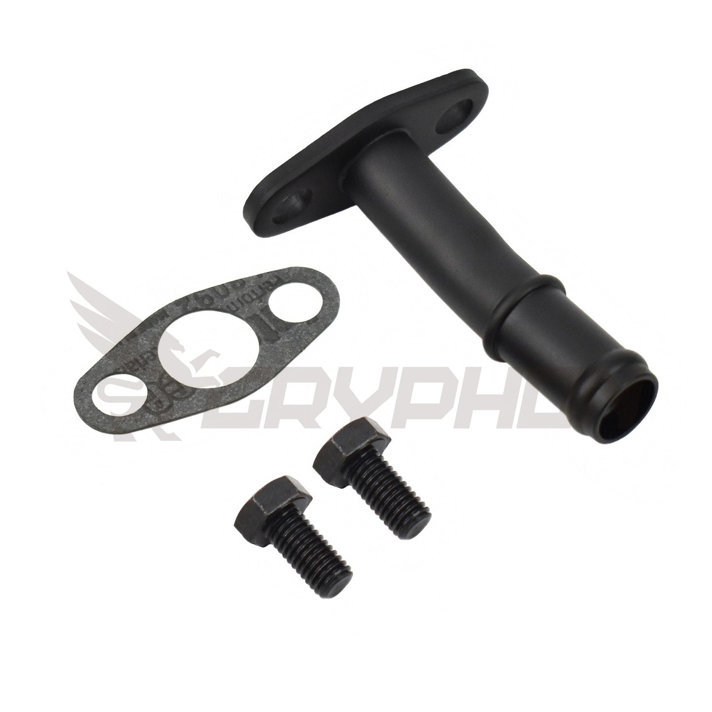 GryphonTek Electro-Black Steel Turbo Oil Drain Pipe and N-8092 Gasket for Garrett GT28R GT30R on Subaru EJ Engines.