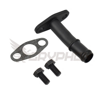 GryphonTek Electro-Black Steel Turbo Oil Drain Pipe and N-8092 Gasket for Garrett GT28R GT30R on Subaru EJ Engines.