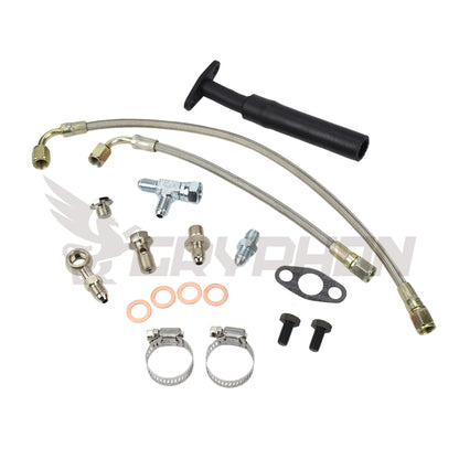 GryphonTek Complete Turbo Oil Feed and Return Line Kit for Subaru EJ20 EJ25 with Garrett GT28R GT30R - Full Oiling Loop Upgrade.