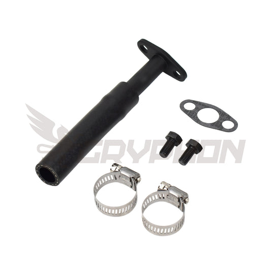 GryphonTek Complete Turbo Oil Drain Kit for Subaru EJ20 EJ25 with Garrett GT28R GT30R - Includes Electro-Black Pipe and NBR Hose.