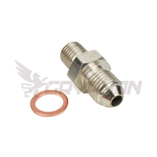 GryphonTek Turbo Oil Feed Inlet Fitting for Subaru EJ20 EJ25 - 4AN Flare with Precision 1.0mm/1.8mm Restrictor for DIY PTFE Line Upgrade.